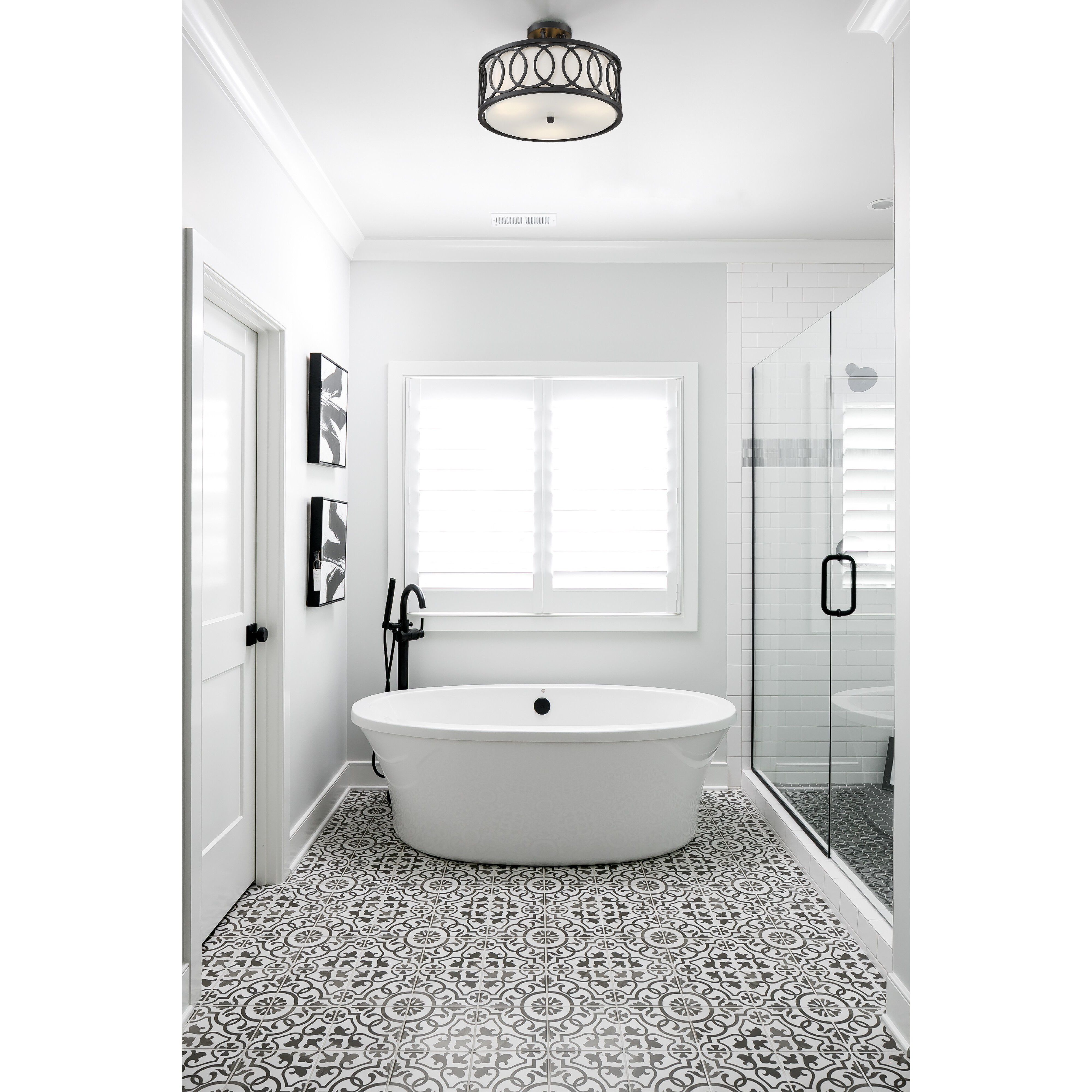 Graham 3 Light 15 inch Matte Black Semi Flush Ceiling Light