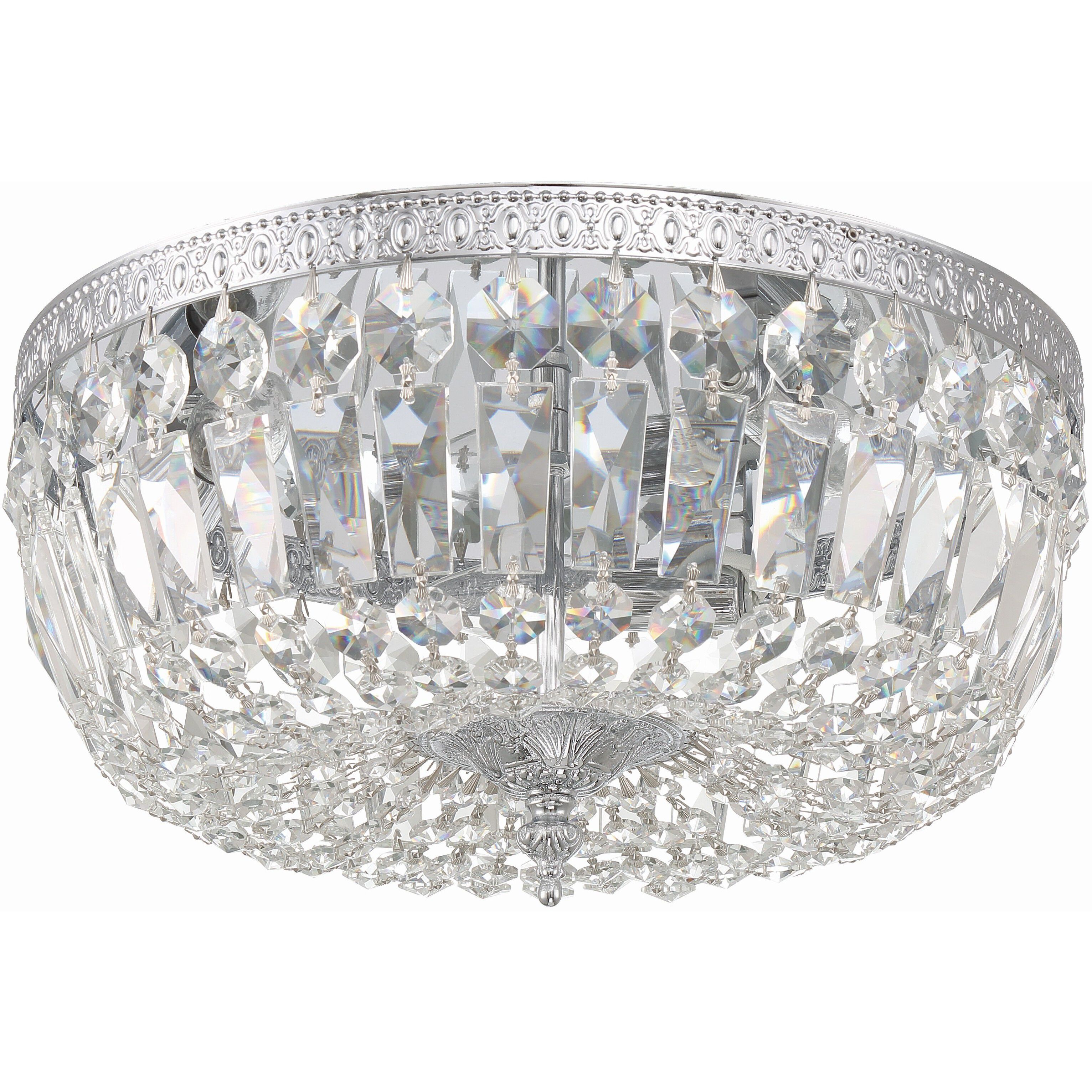 Waltham 3 Light 14 inch Polished Chrome Flush Ceiling Light in Clear Hand Cut