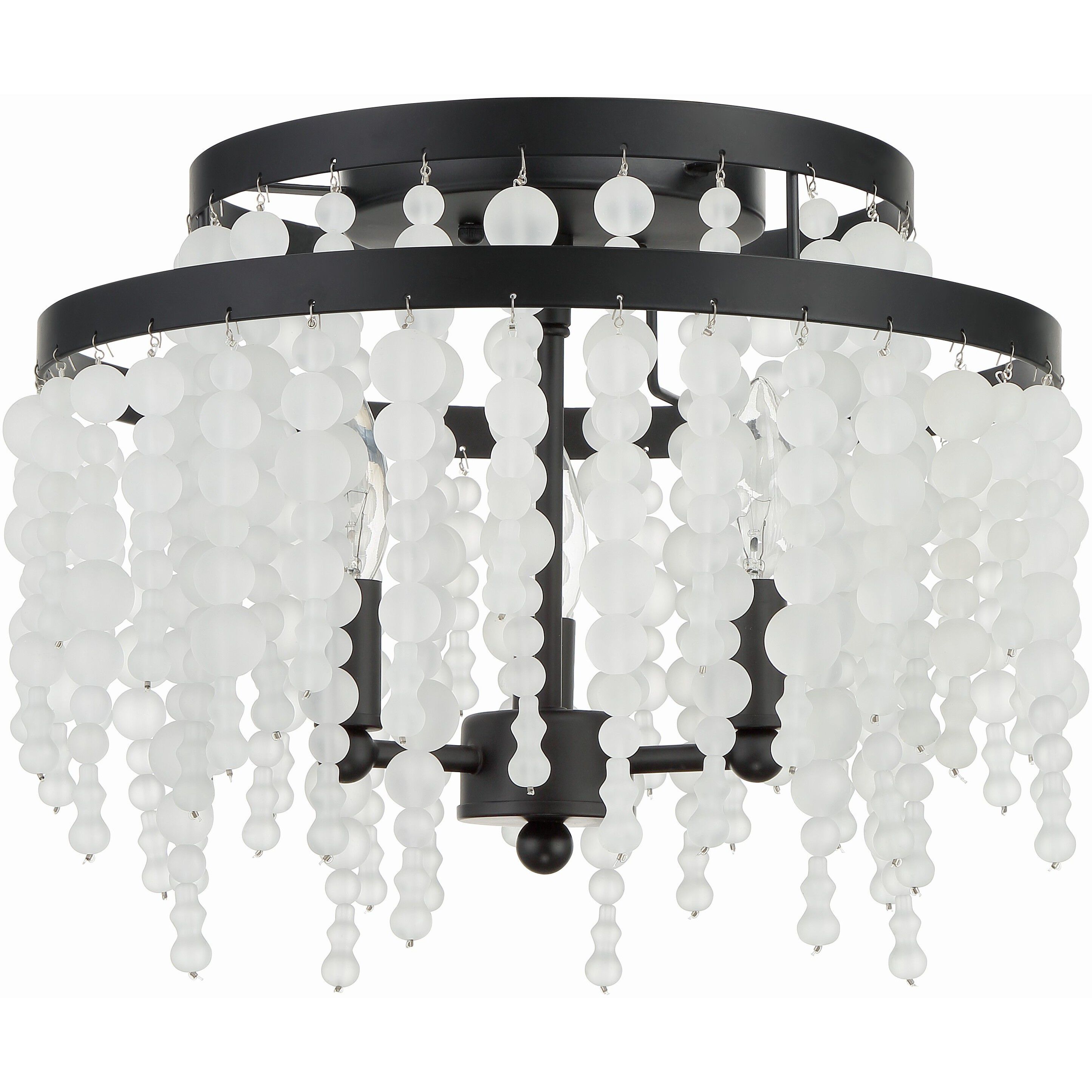 Poppy 3 Light 15 inch Matte Black Semi Flush Ceiling Light in Black Forged