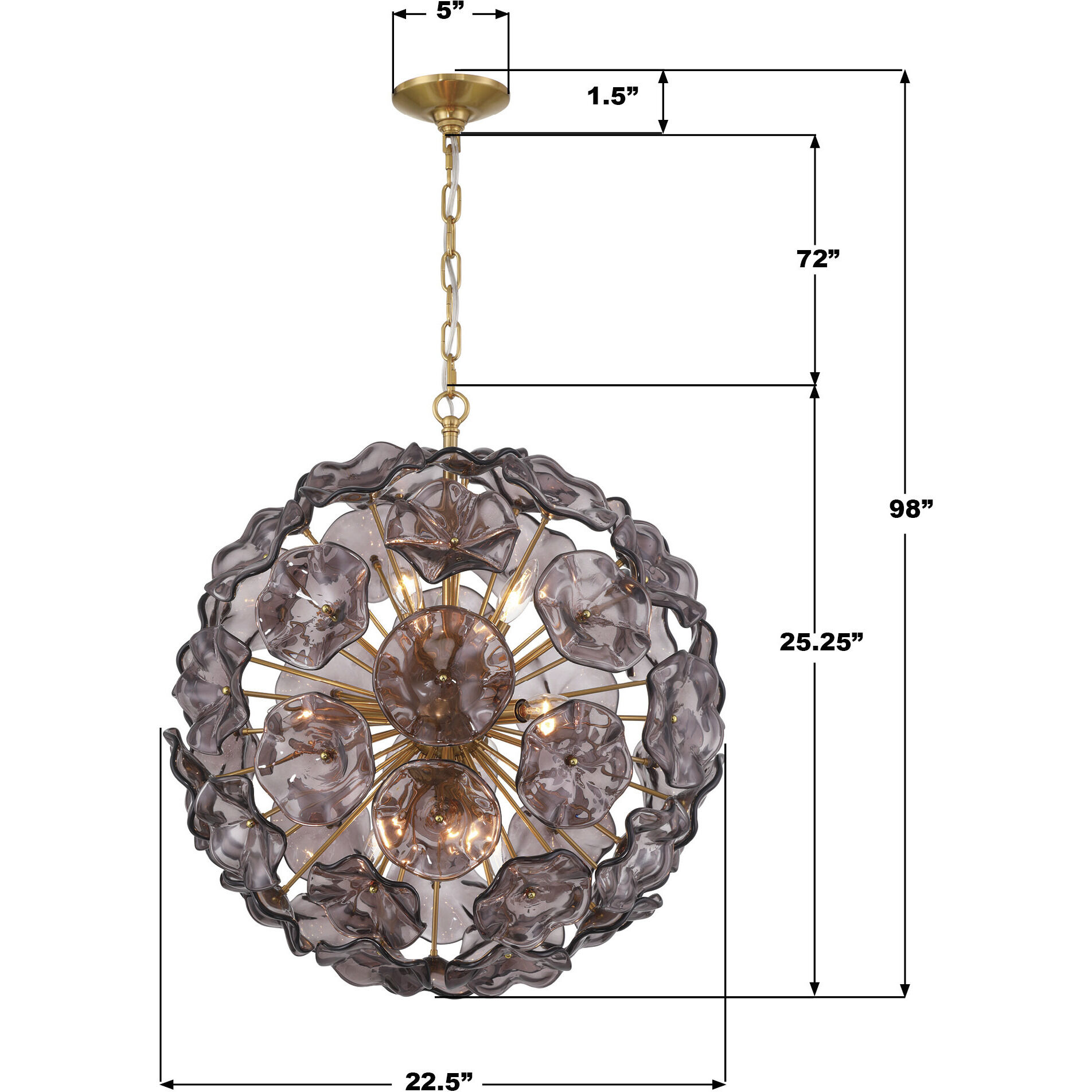 Esme 9 Light 22.5 inch Aged Brass Chandelier Ceiling Light in Floral Glass Petals Smoked