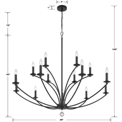 Mila 15 Light 48 inch Black Chandelier Ceiling Light