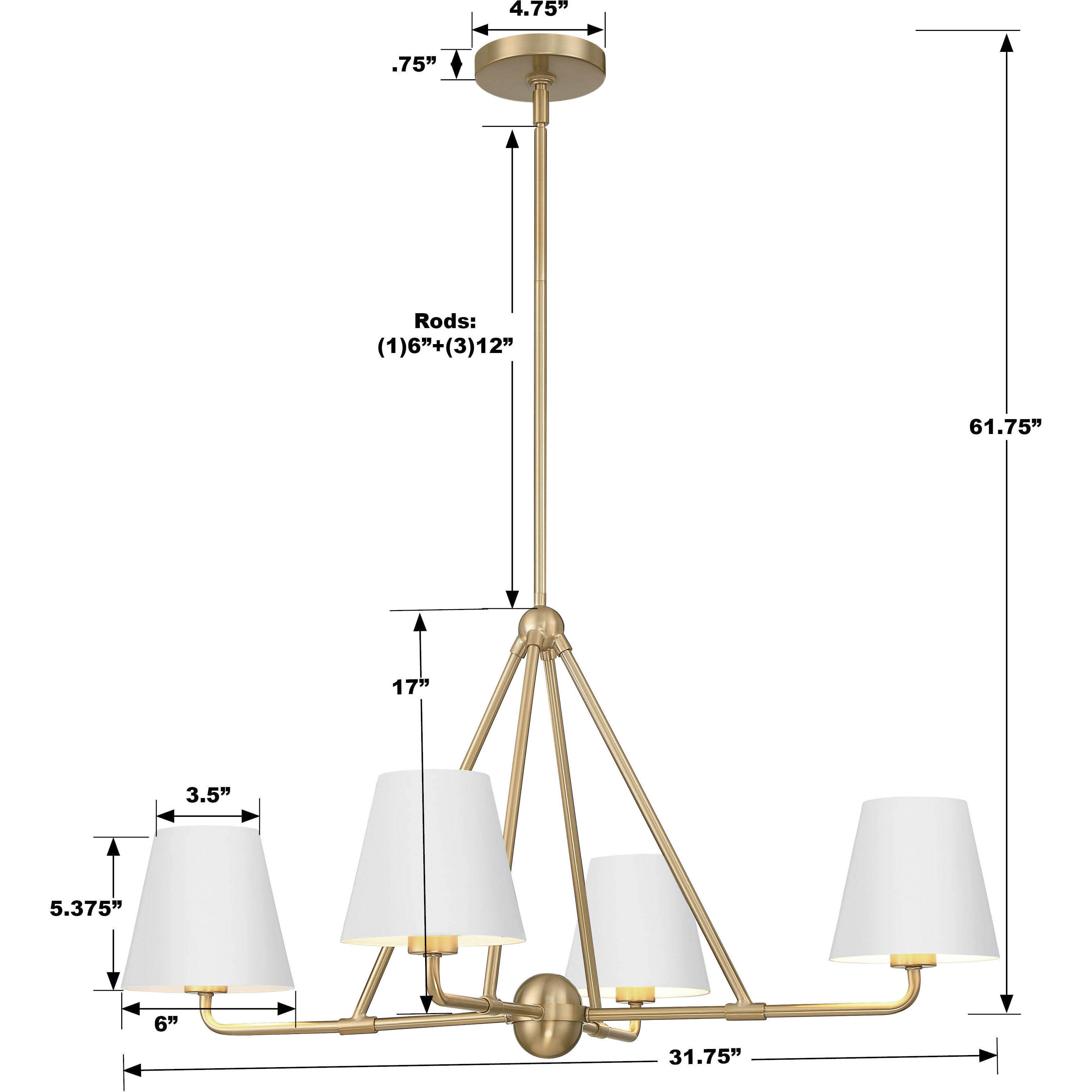 Xavier 4 Light 31.75 inch Vibrant Gold Chandelier Ceiling Light in Vibrant Gold and White