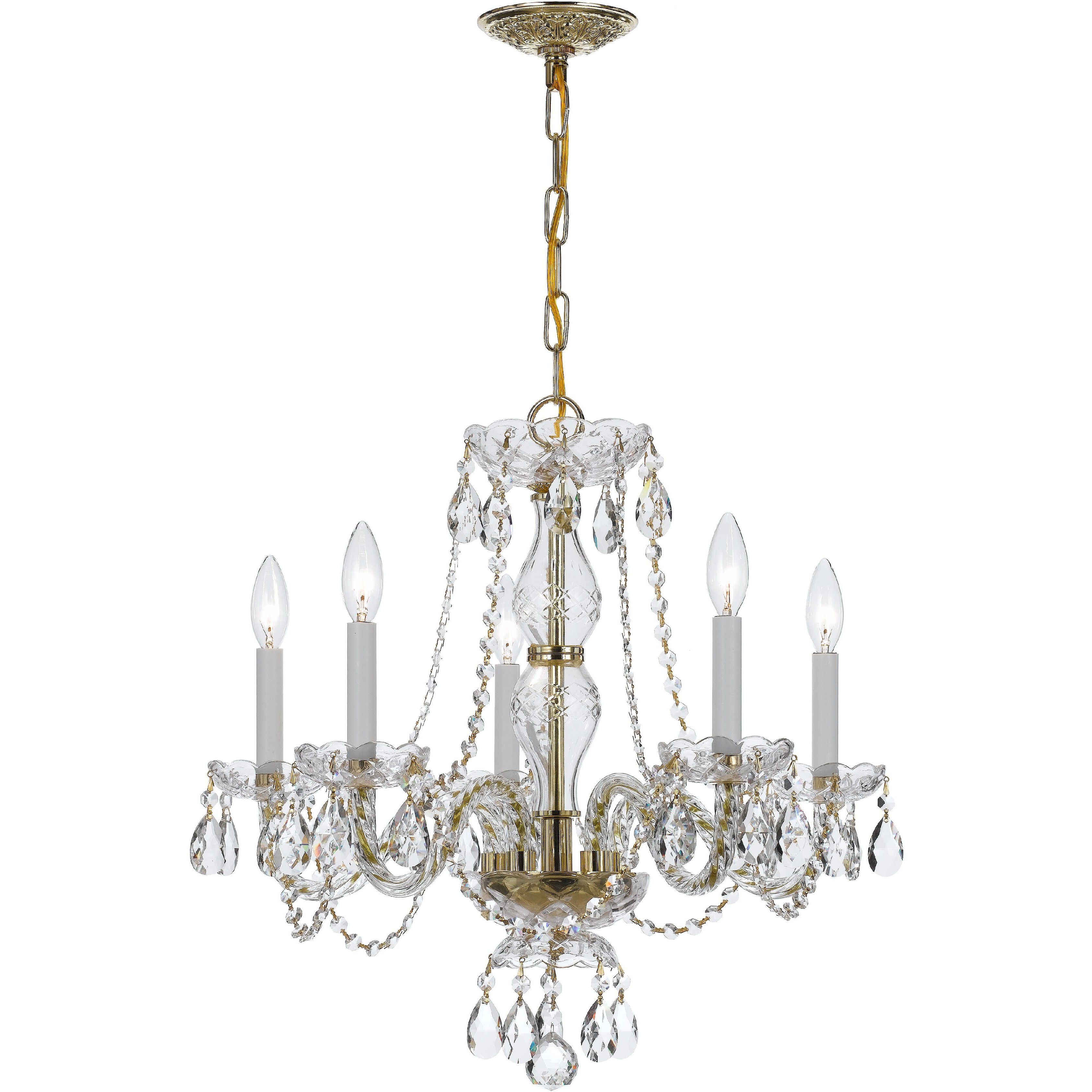 Traditional Crystal 5 Light 21 inch Polished Brass Chandelier Ceiling Light in Clear Spectra