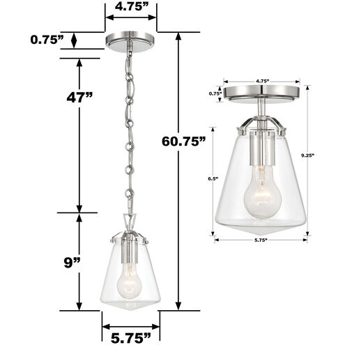 Voss 1 Light 5.75 inch Polished Nickel Mini Pendant Ceiling Light