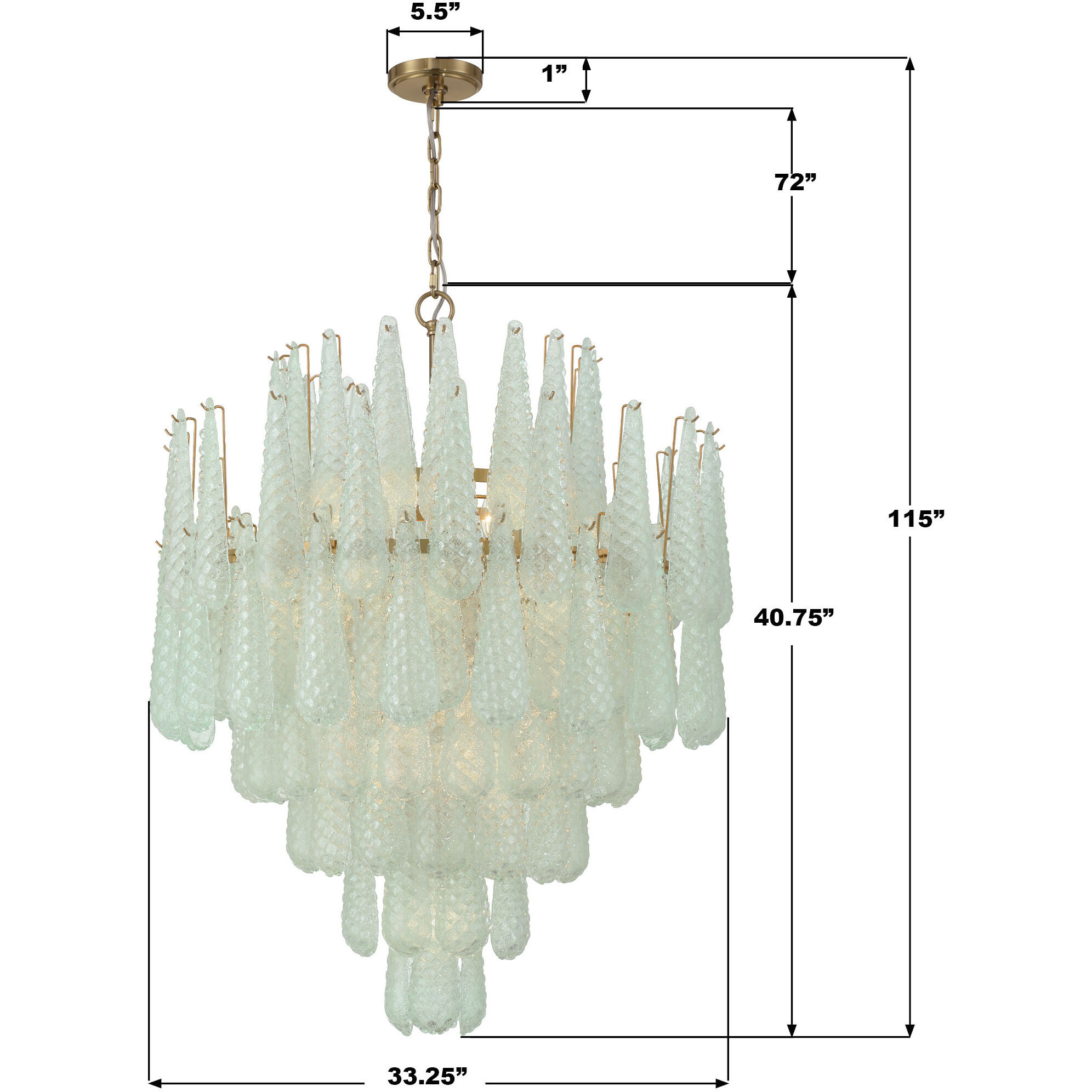 Ollie 21 Light 33.25 inch Aged Brass Chandelier Ceiling Light in Sand Glass Green