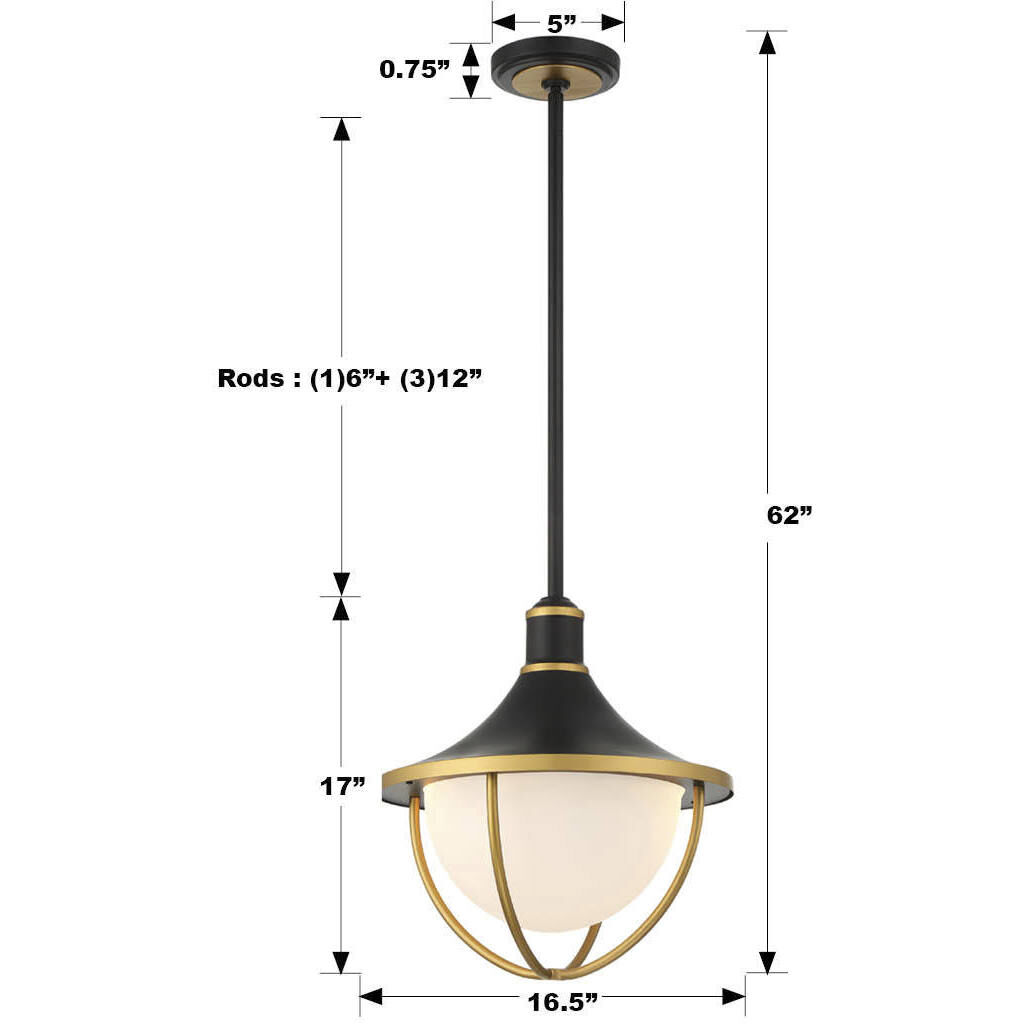 Atlas 3 Light 16.5 inch Matte Black/Textured Gold Outdoor Pendant