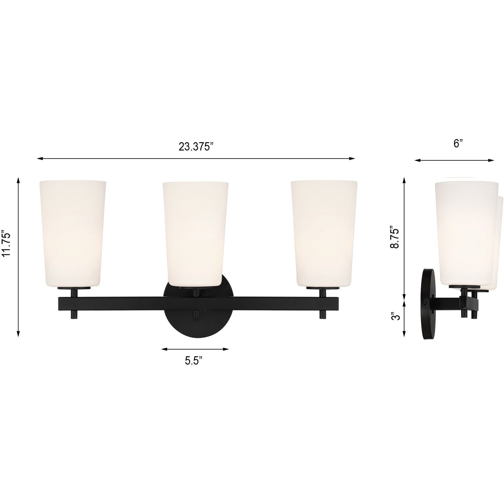 Colton 3 Light 23.25 inch Black Bathroom Vanity Light Wall Light