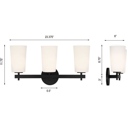 Colton 3 Light 23.25 inch Black Bathroom Vanity Light Wall Light