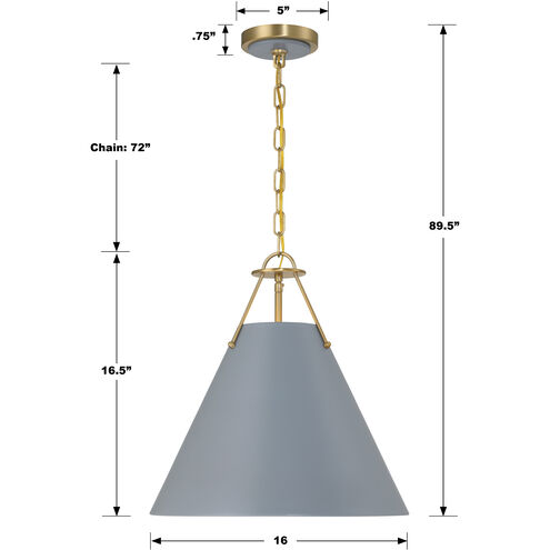 Xavier 3 Light 16 inch Vibrant Gold and Blue Pendant Ceiling Light