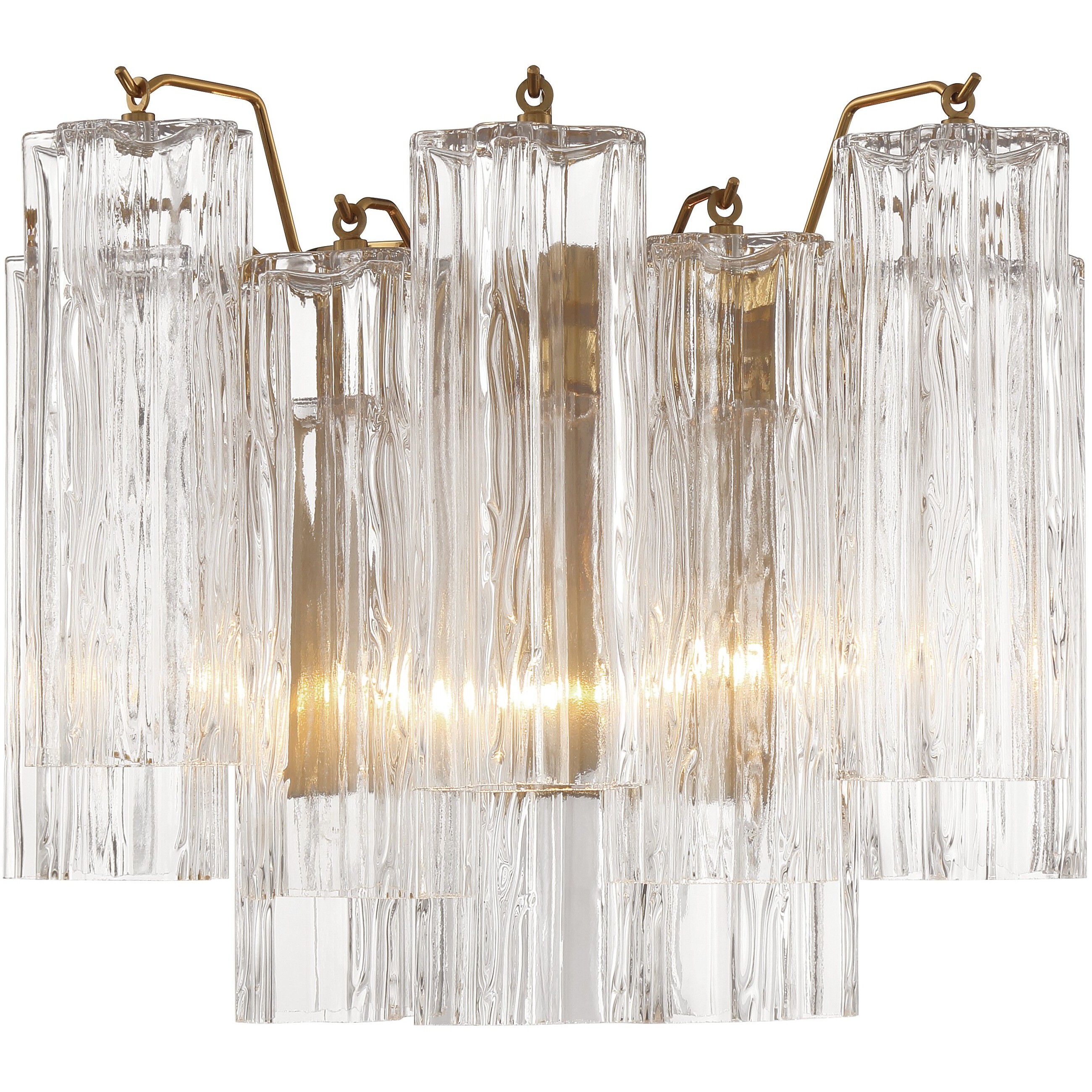 Addis Bath Wall Light in Aged Brass, Tronchi Glass Clear