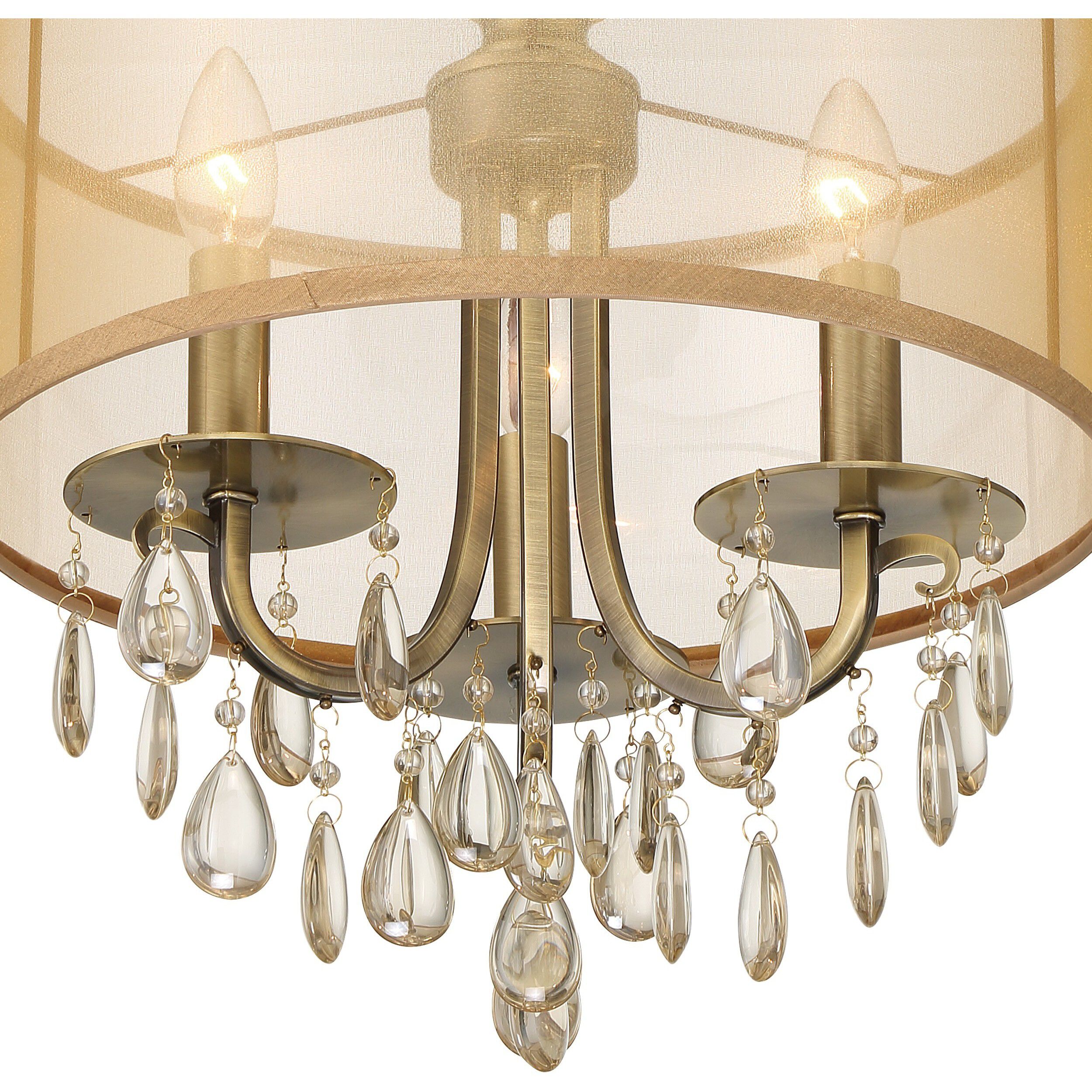 Hampton 3 Light 14 inch Antique Brass Mini Chandelier Ceiling Light