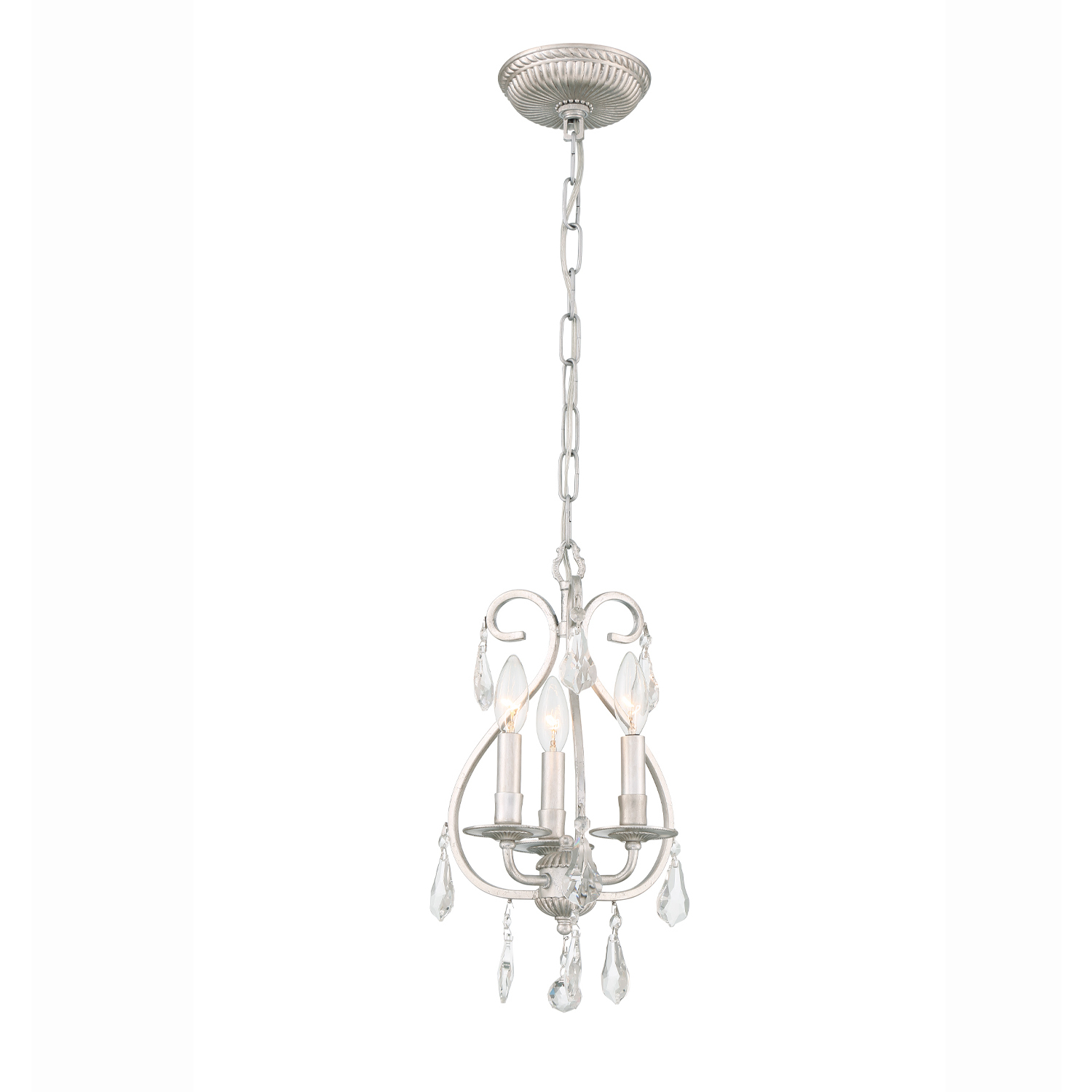 Ashton 3 Light 10 inch Olde Silver Mini Chandelier Ceiling Light in Clear Hand Cut