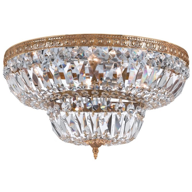 Waltham 8 Light 30 inch Olde Brass Flush Ceiling Light in Clear Hand Cut