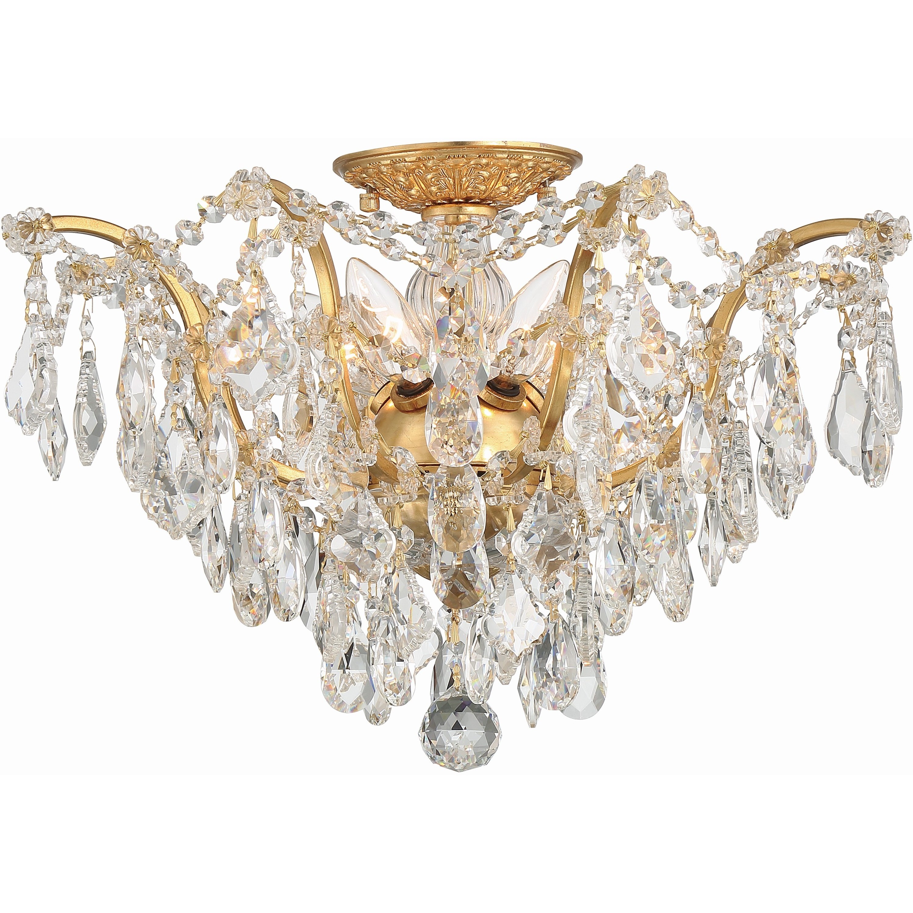 Filmore 5 Light 19 inch Antique Gold Semi Flush Ceiling Light in Clear Hand Cut