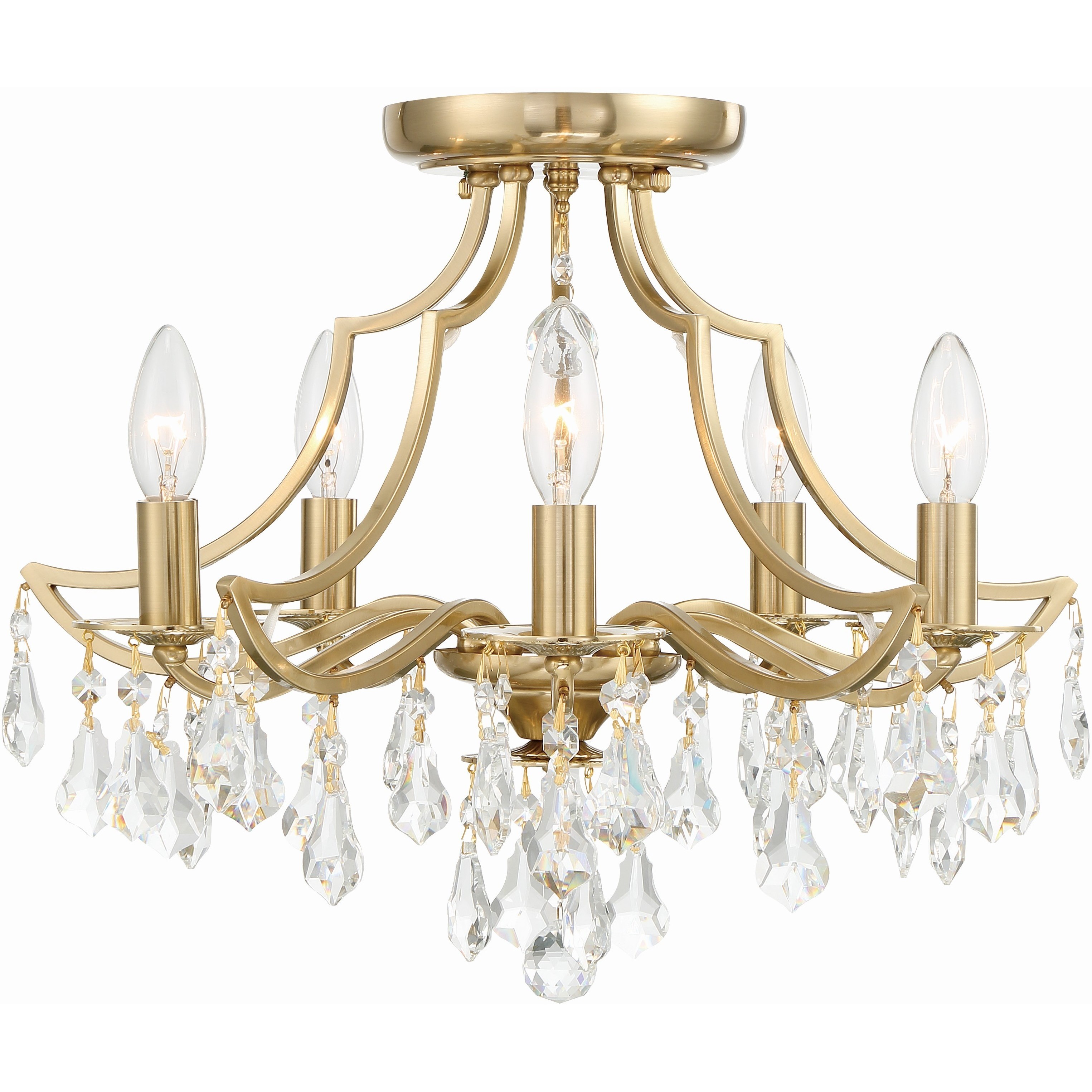Cedar 5 Light 18.5 inch Vibrant Gold Semi Flush Ceiling Light in Clear Hand Cut
