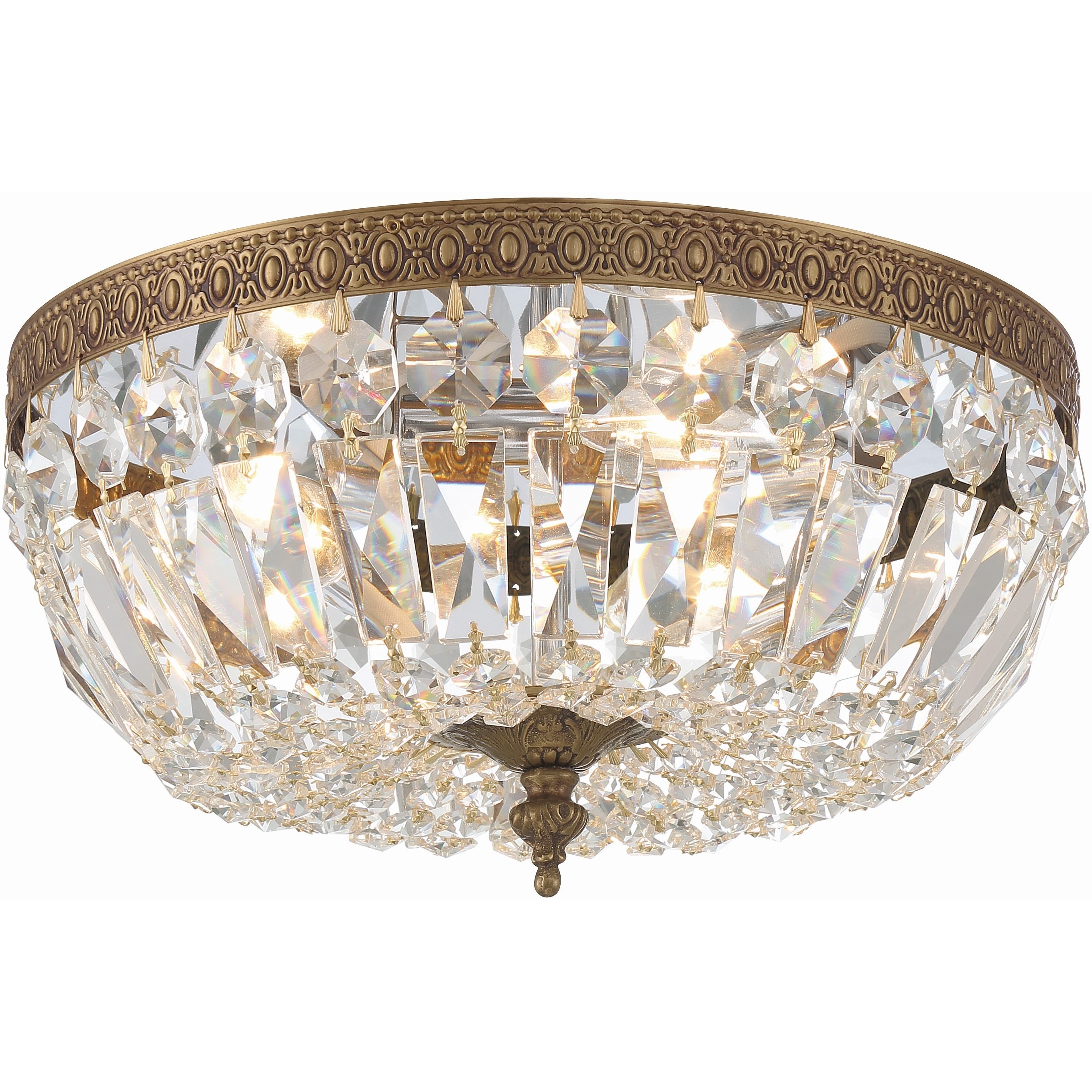 Waltham 3 Light 12 inch Olde Brass Flush Ceiling Light in Clear Spectra