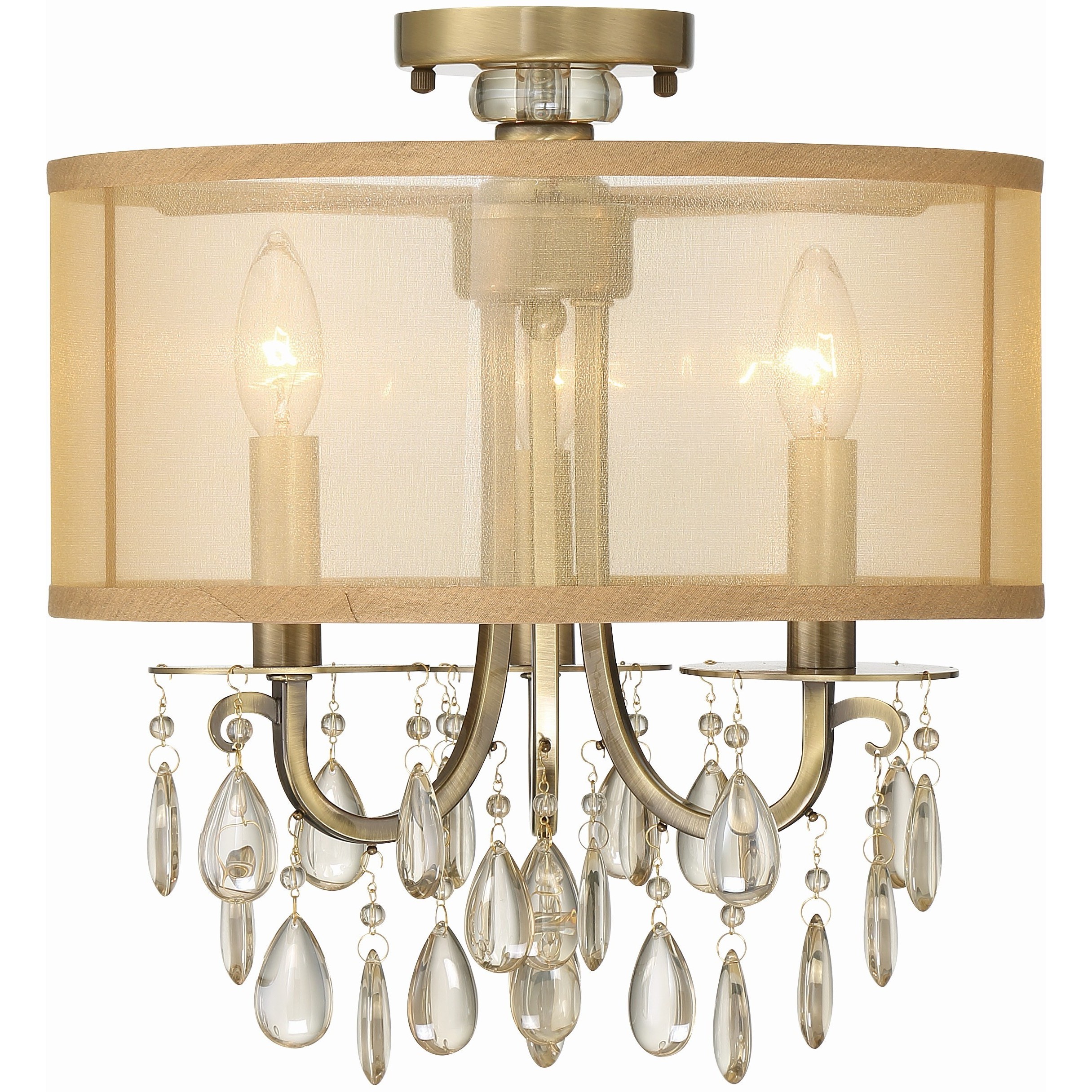 Hampton 3 Light 14 inch Antique Brass Semi Flush Ceiling Light