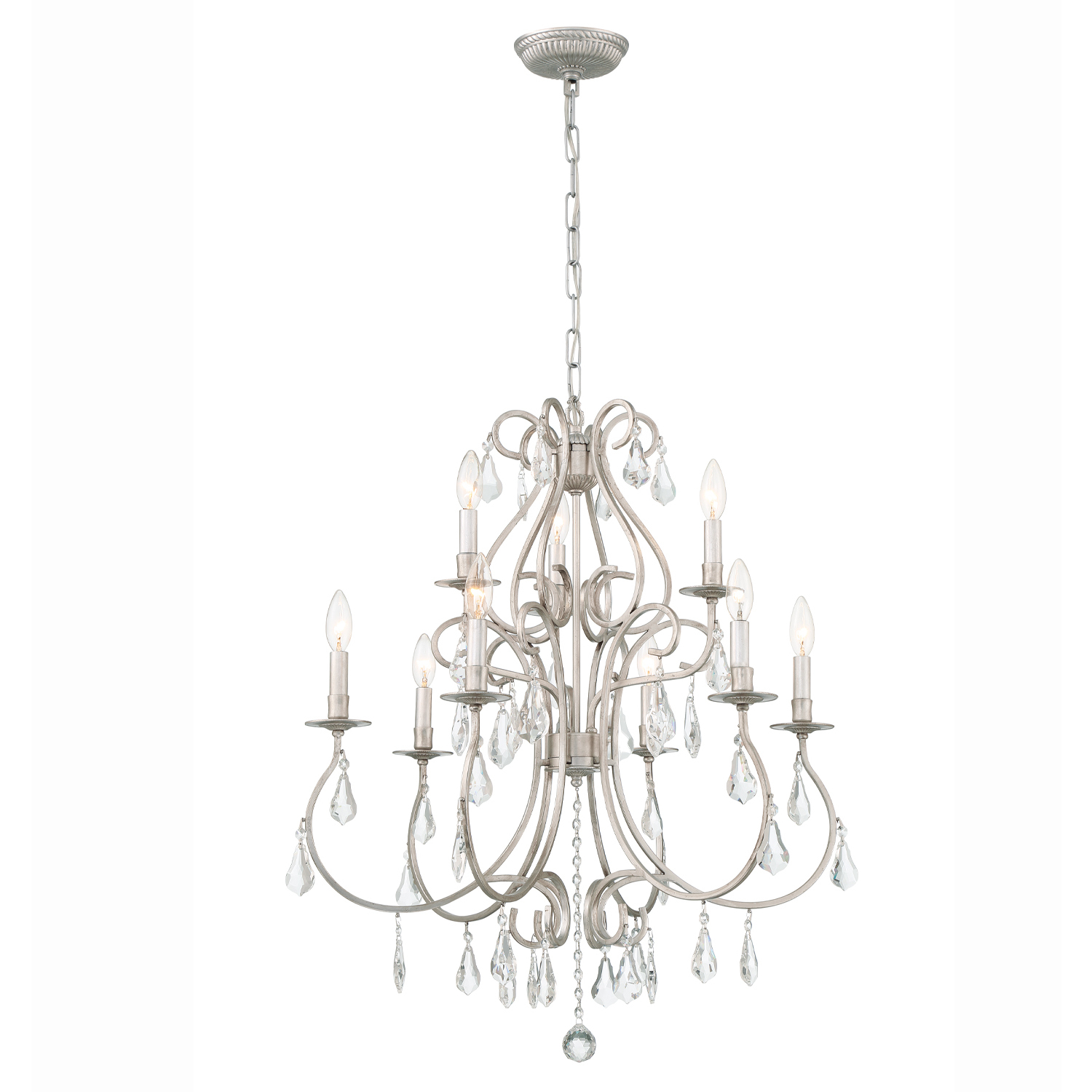 Ashton 9 Light 25.5 inch Olde Silver Chandelier Ceiling Light in Clear Hand Cut