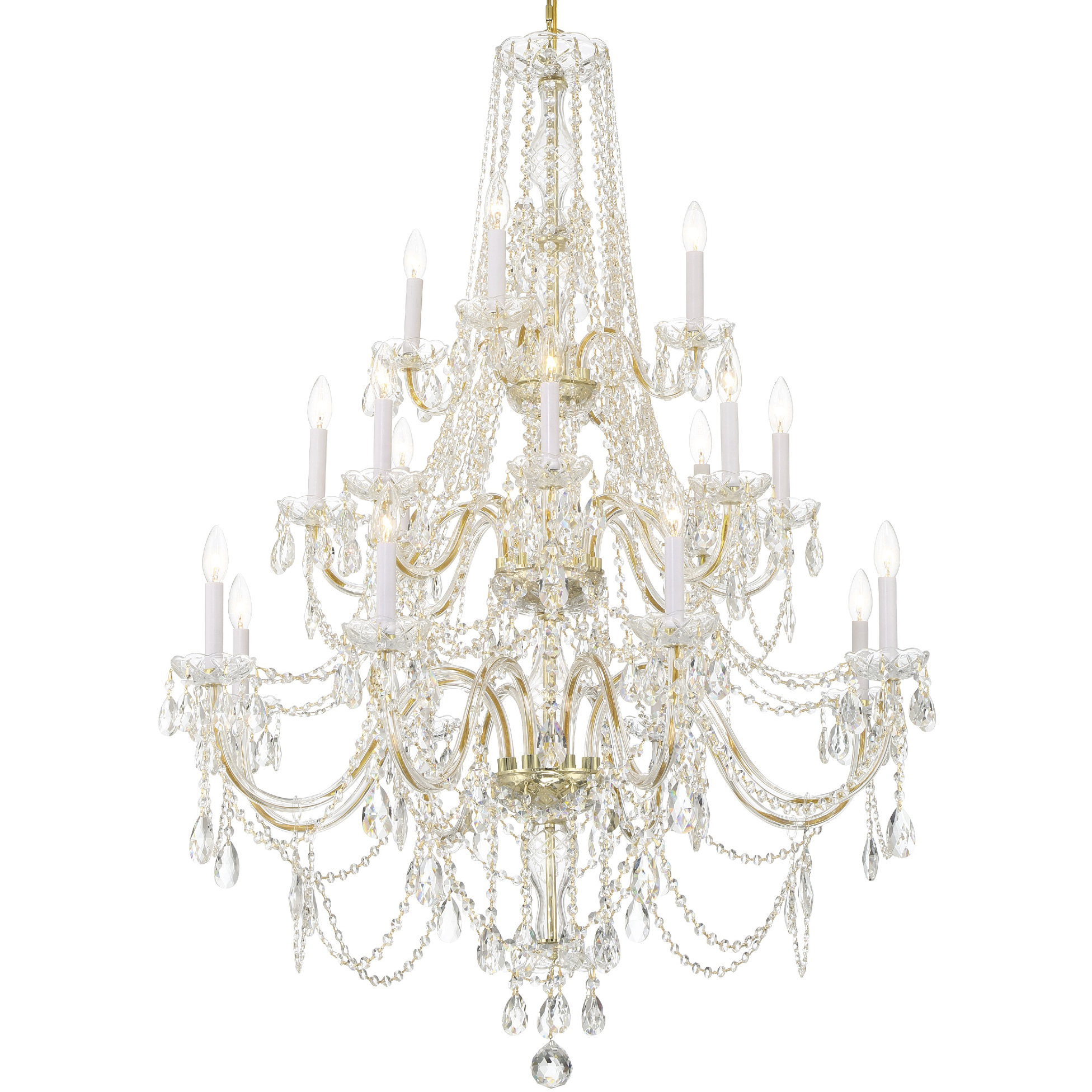 Traditional Crystal 20 Light 38 inch Polished Brass Chandelier Ceiling Light