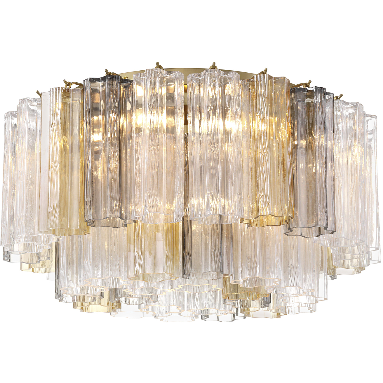 Addis 7 Light 22.25 inch Aged Brass Flush Ceiling Light in Tronchi Glass Autumn