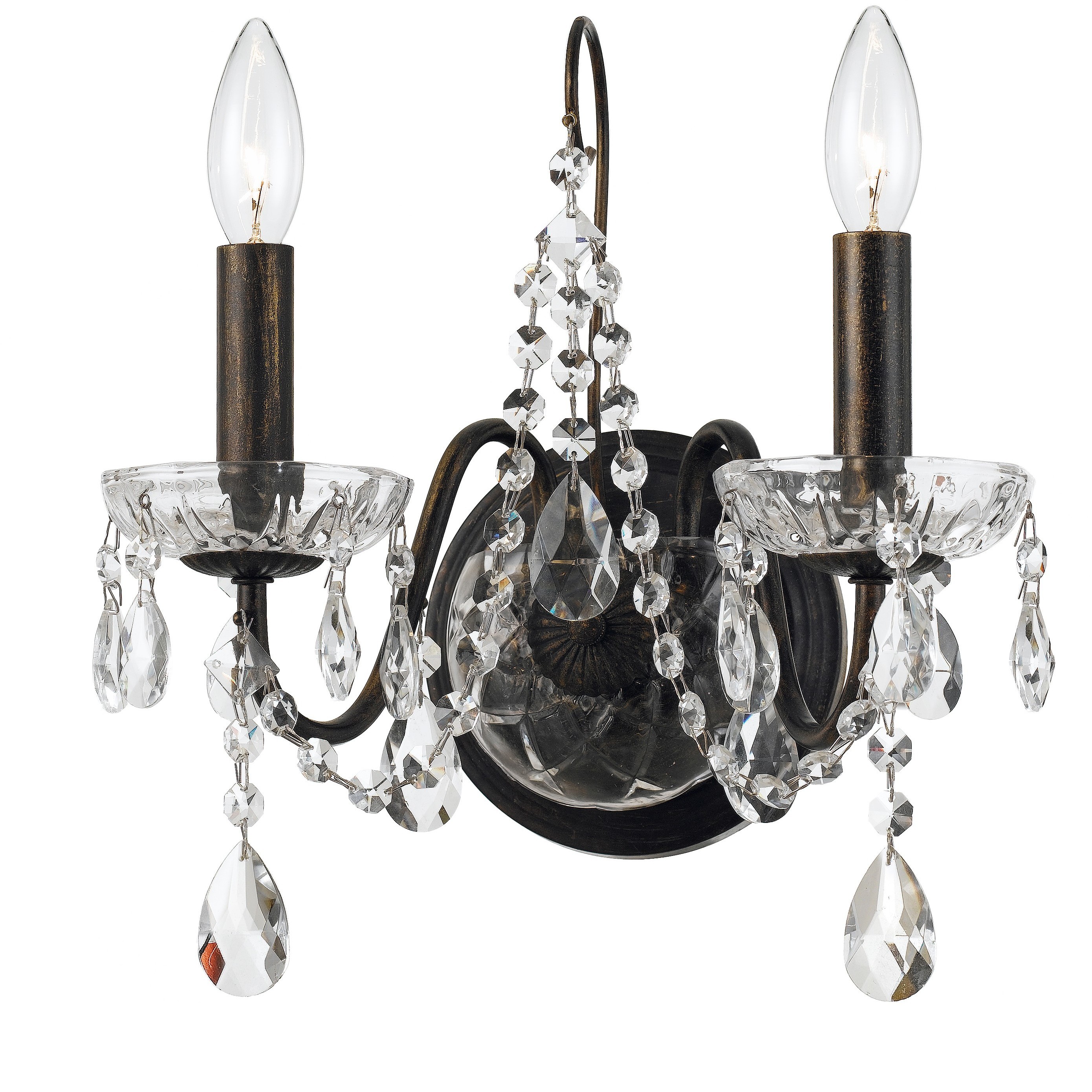 Butler Bath Wall Light in Clear Hand Cut, English Bronze