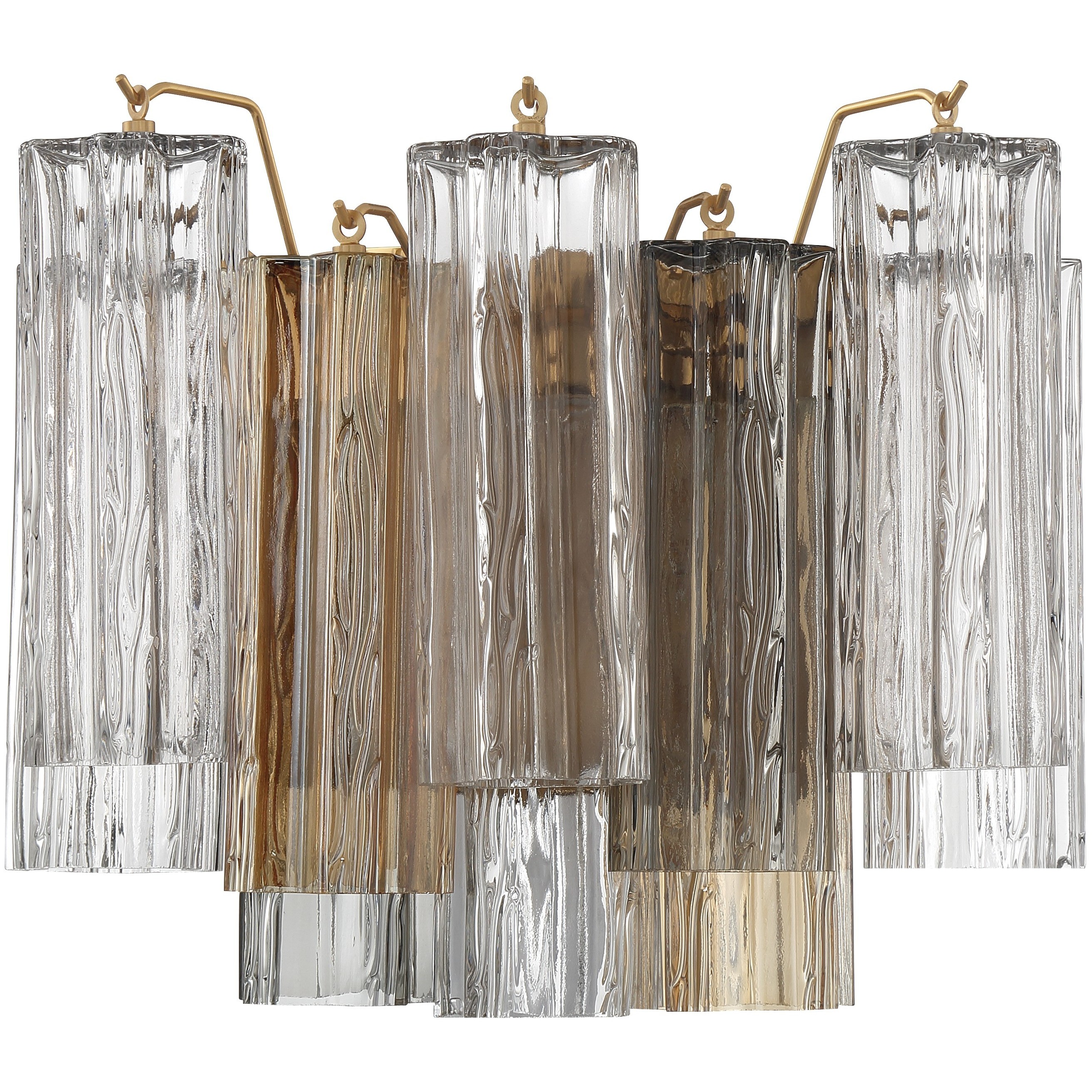 Addis Bath Wall Light in Aged Brass, Tronchi Glass Autumn