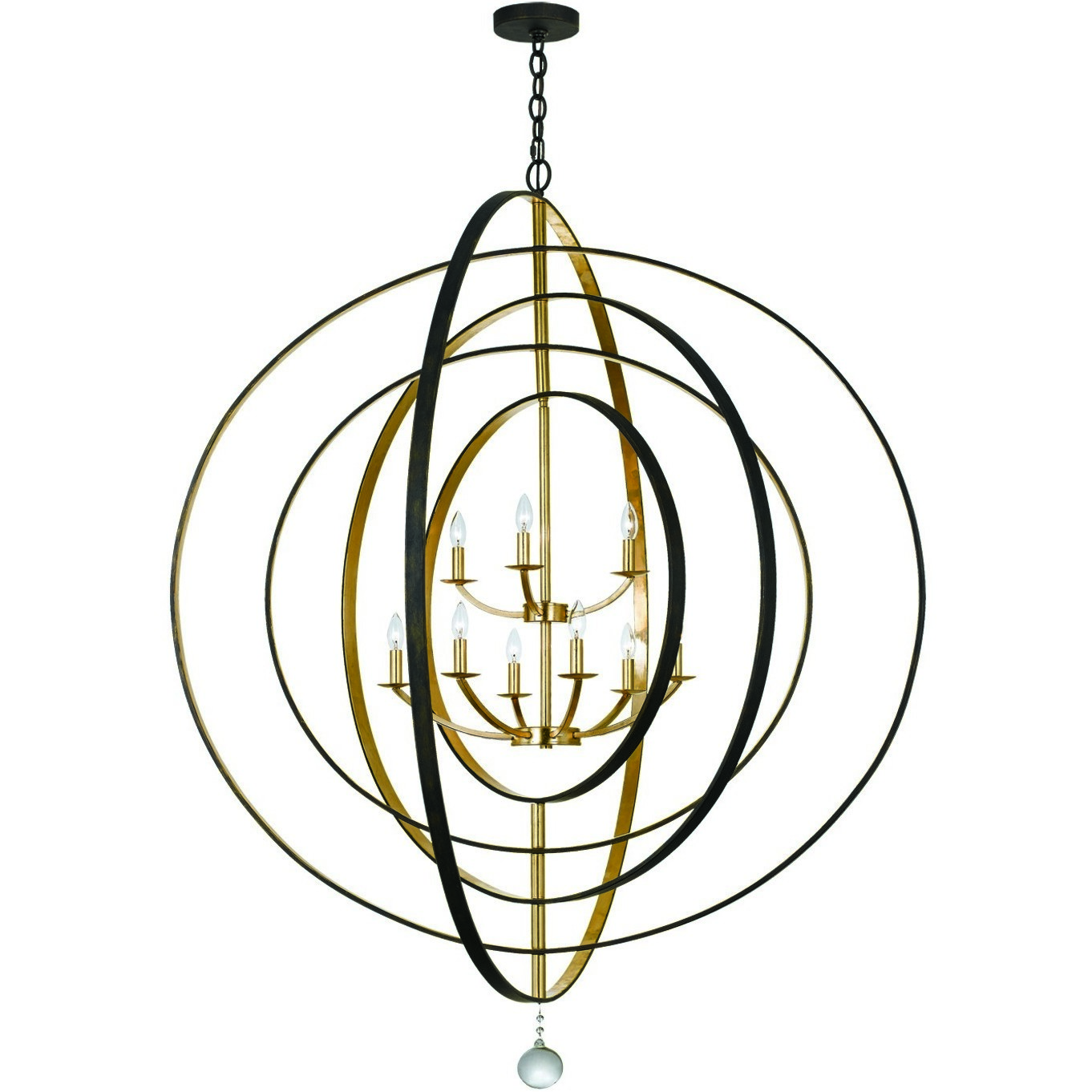 Luna 9 Light 48 inch English Bronze and Antique Gold Chandelier Ceiling Light