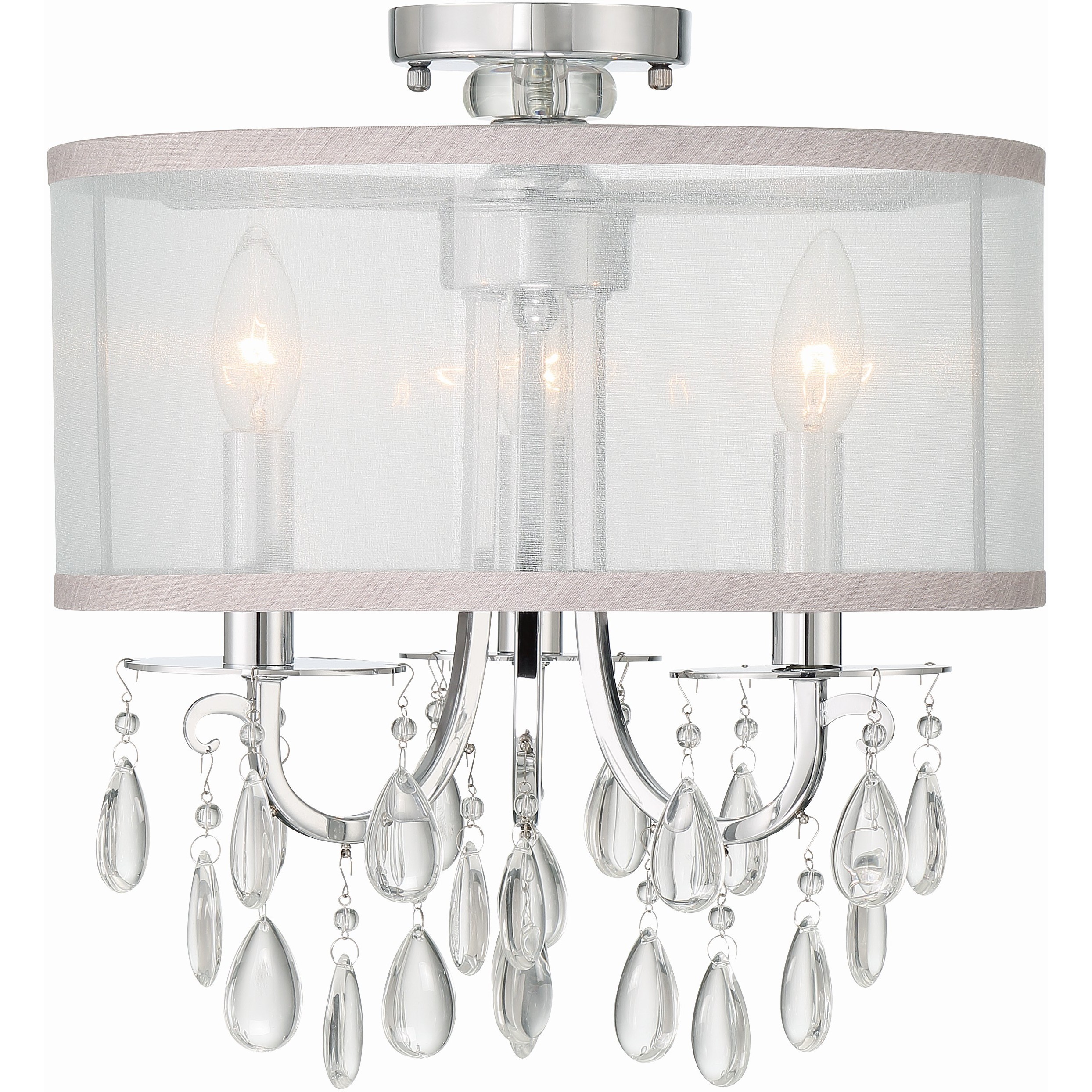 Hampton 3 Light 14 inch Polished Chrome Semi Flush Ceiling Light
