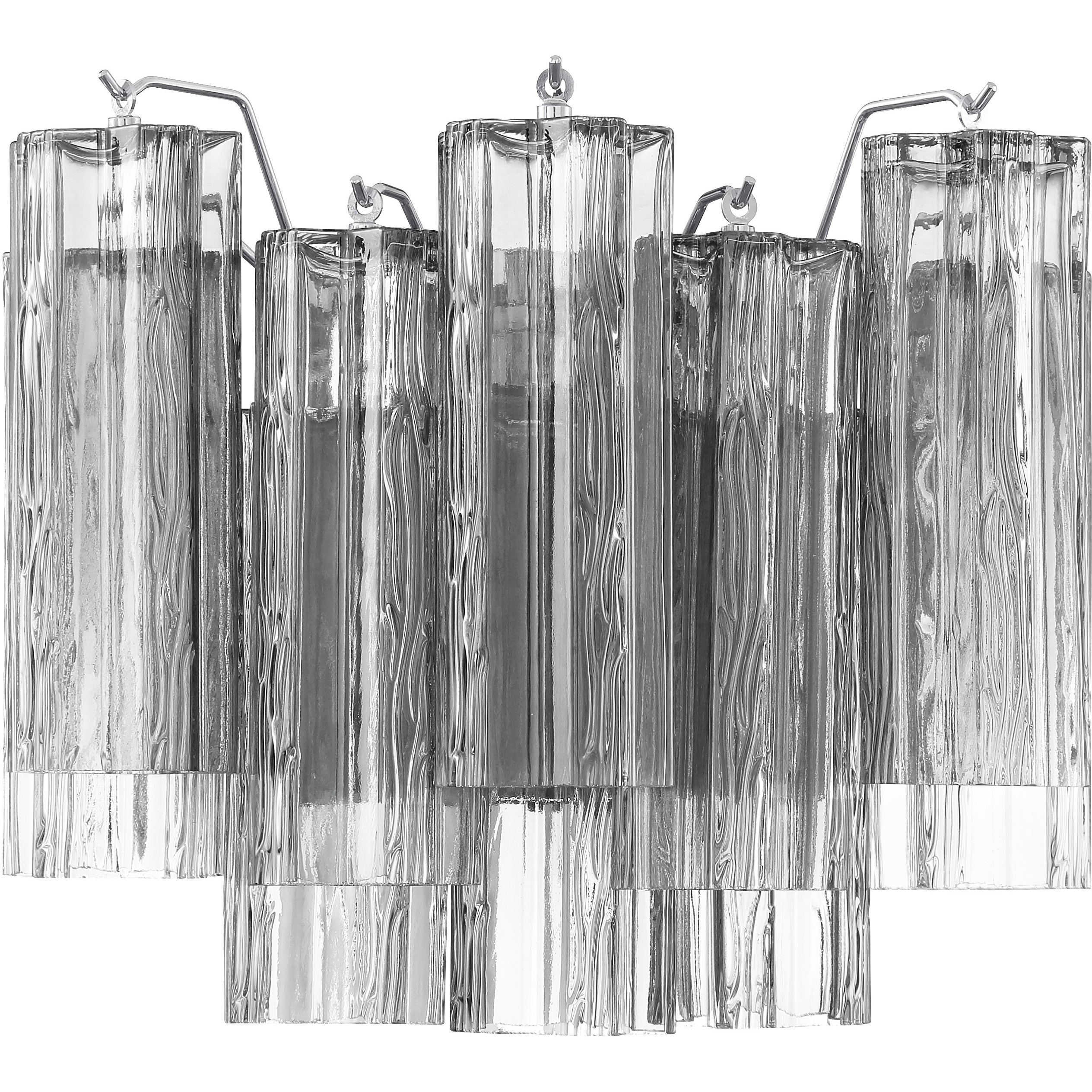 Addis Bath Wall Light in Polished Chrome, Tronchi Glass Smoke