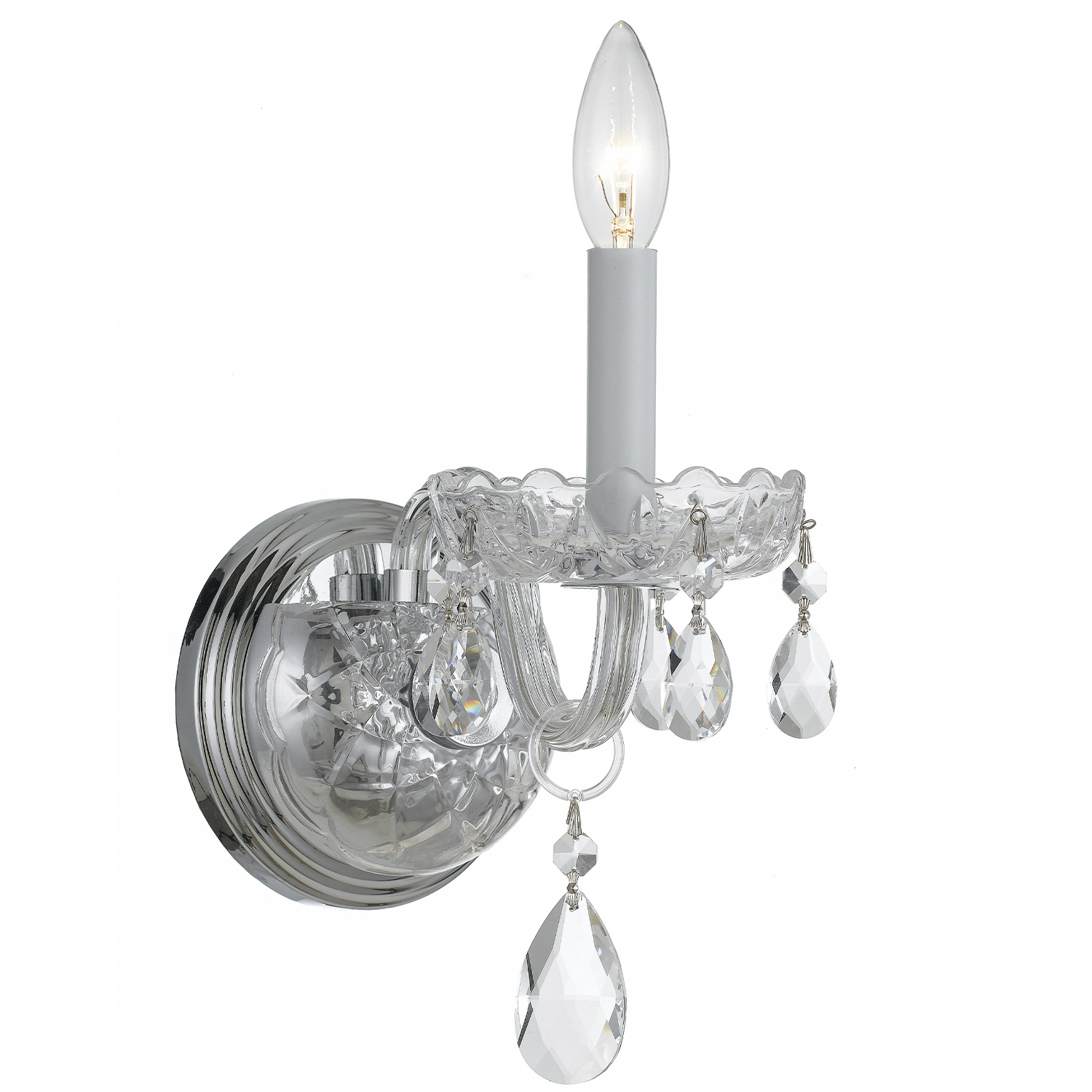 Traditional Crystal Sconce Wall Light in Clear Hand Cut, Polished Chrome