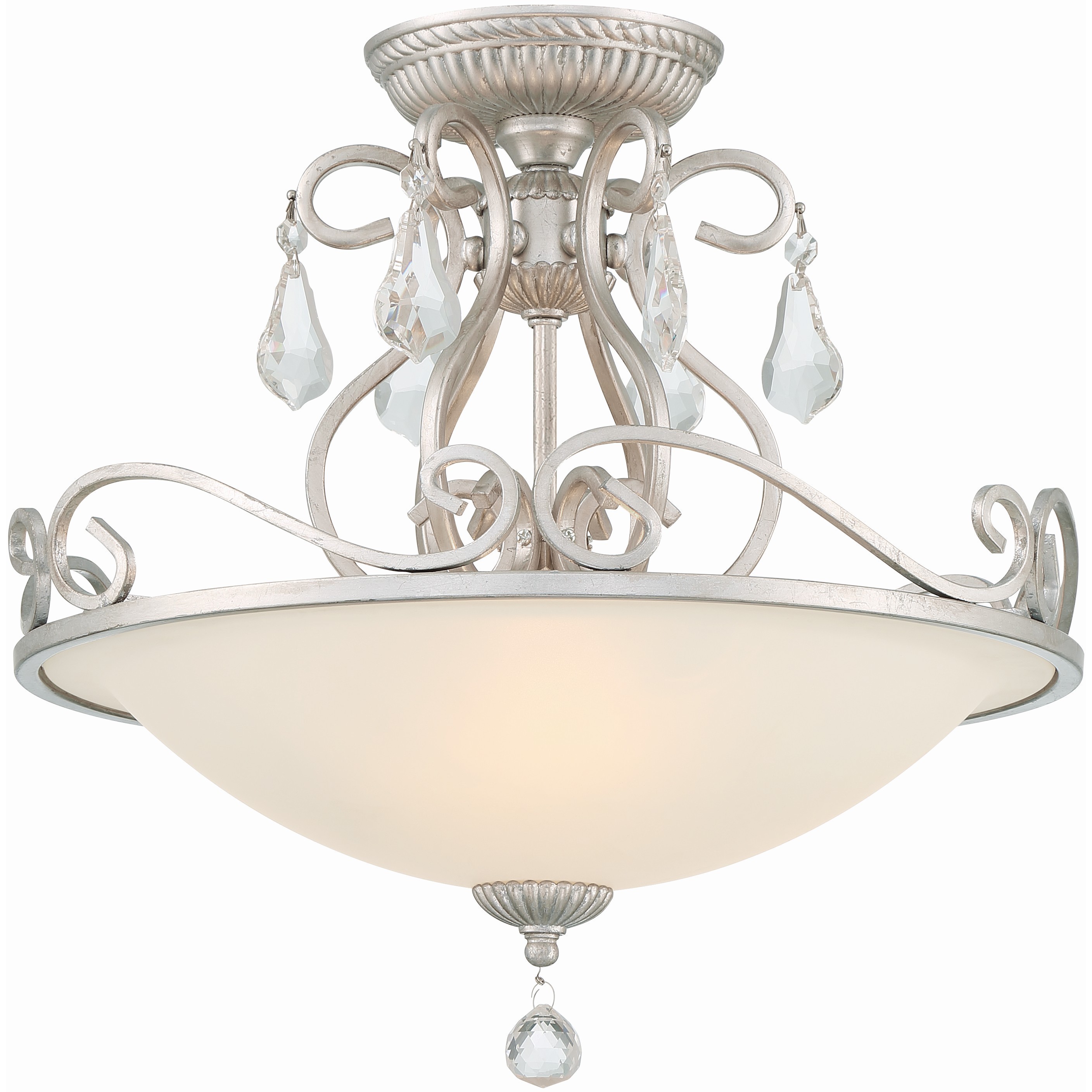 Ashton 3 Light 16.5 inch Olde Silver Semi Flush Ceiling Light in Clear Swarovski Strass