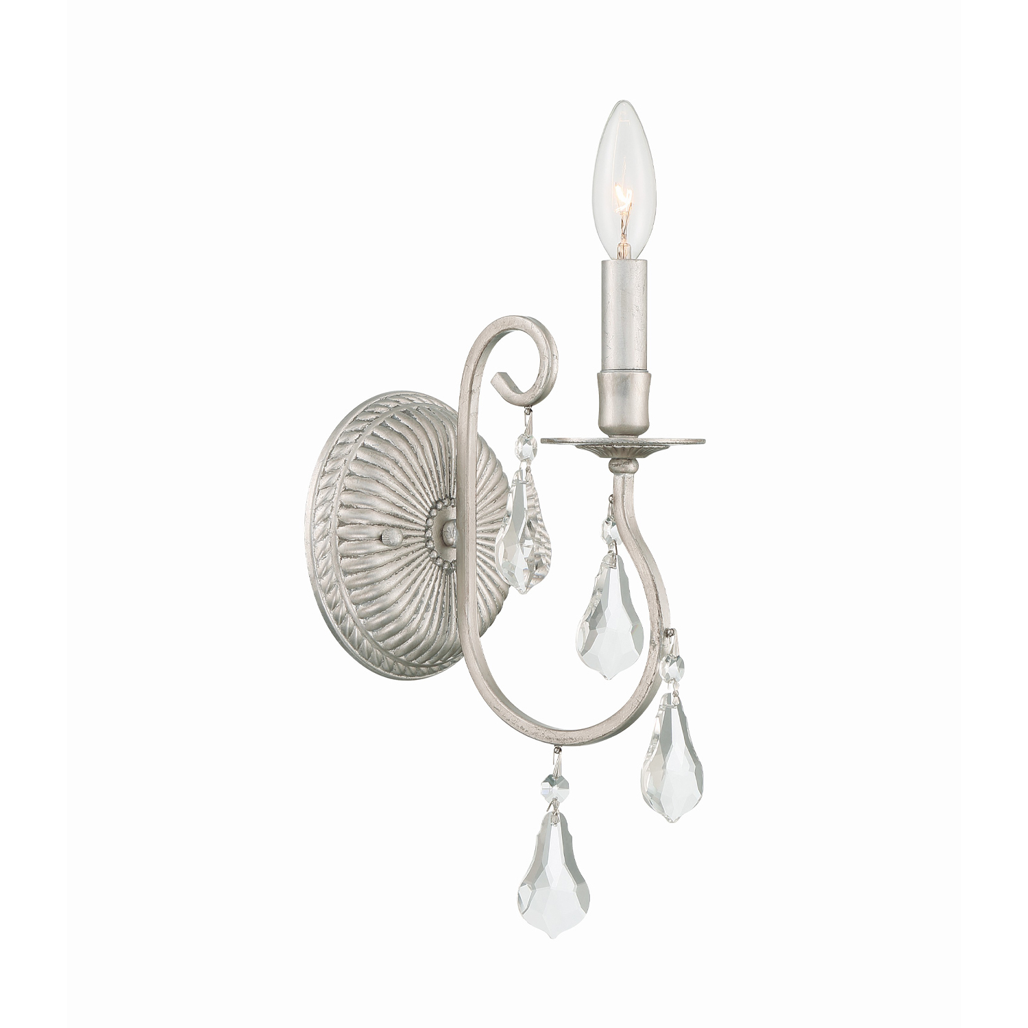 Ashton Bath Sconce Wall Light in Clear Hand Cut, Olde Silver