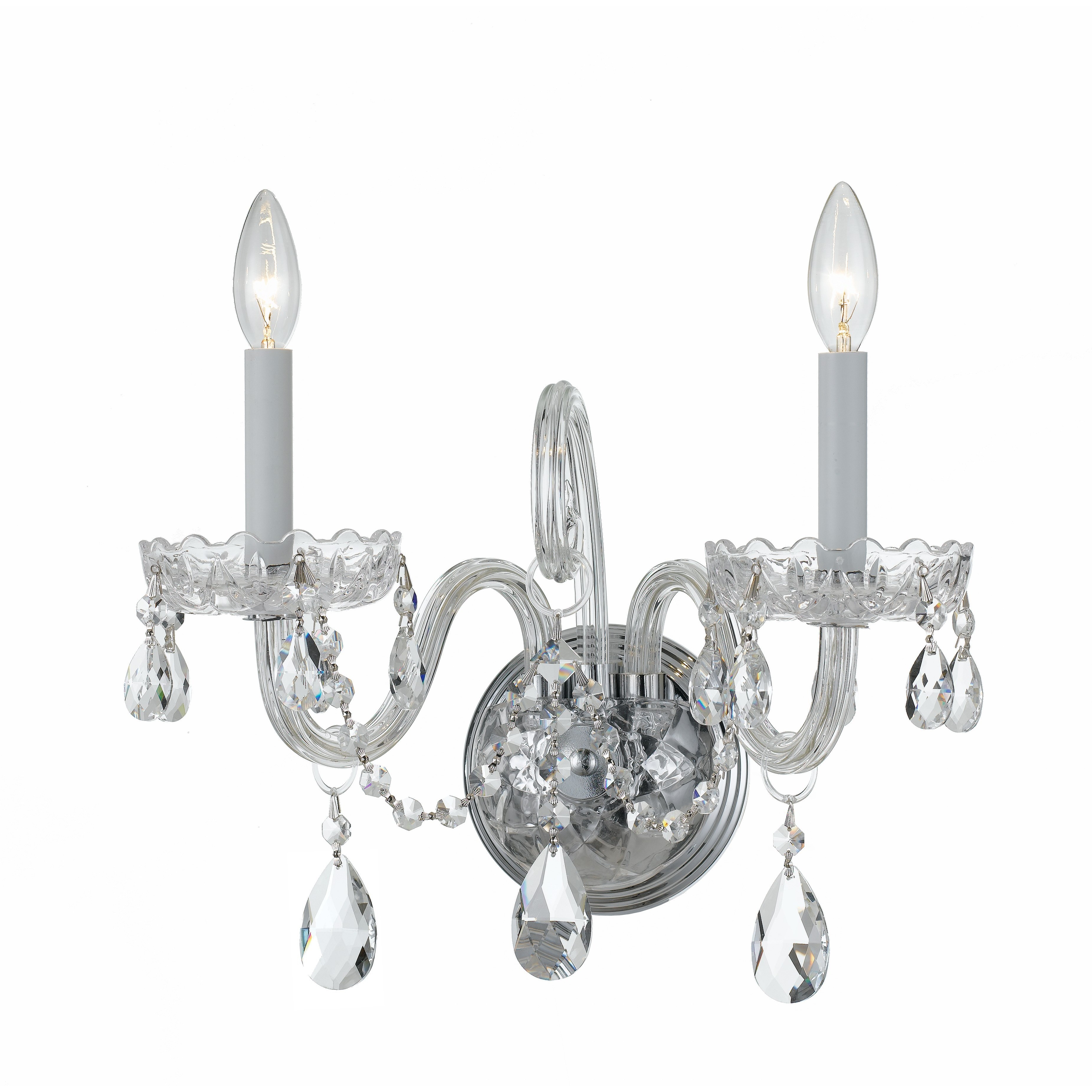 Traditional Crystal Sconce Wall Light in Clear Hand Cut, Polished Chrome
