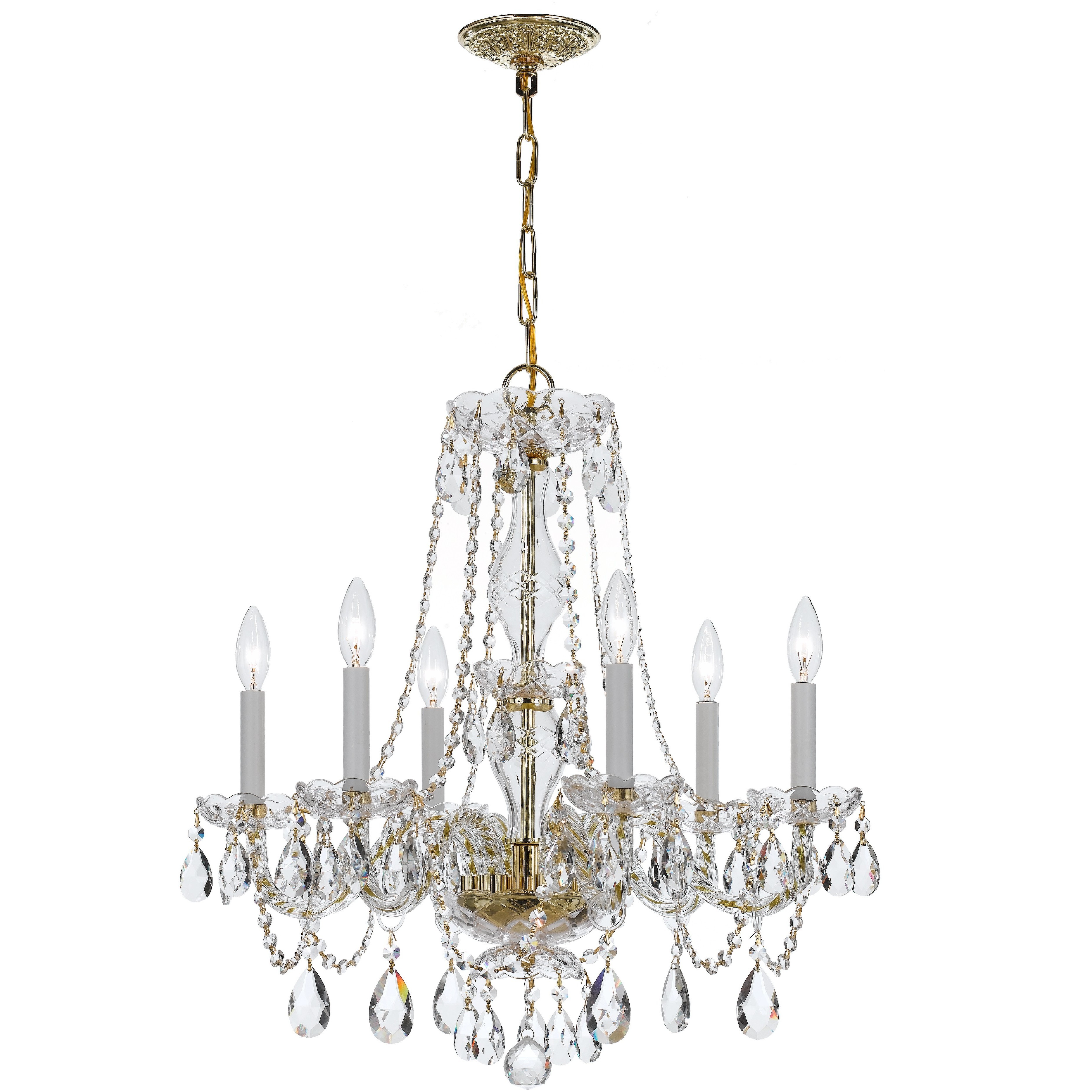 Traditional Crystal 6 Light 23 inch Polished Brass Chandelier Ceiling Light in Clear Hand Cut